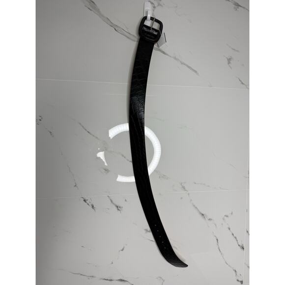 Vintage WCM New York Black Croc Embossed Leather Wide Statement Belt 2.5 Inch M main image 7